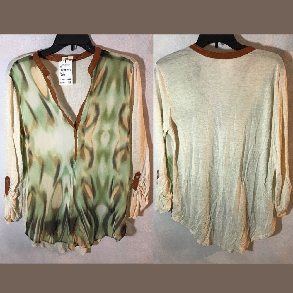 NEW $310 TINY brand Printed V-Neck Mix-Media Blouse [SZ Medium ]‎